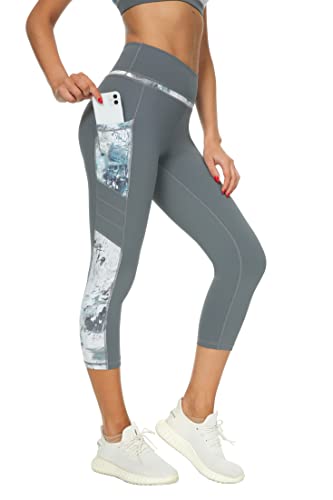 Buepeara Sport Leggings Damen Sporthose mit Taschen, High Waist Tights Laufhose Fitnesshose Für Sport & Alltag -Y2173 3/4 (Blau)/L von Buepeara