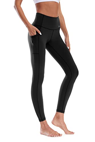 Buepeara Damen Sport Leggings mit Taschen, High Waist Sporthose Tights Laufhose Fitnesshose Yogahose -3035-03 (Schwarz)/S von Buepeara