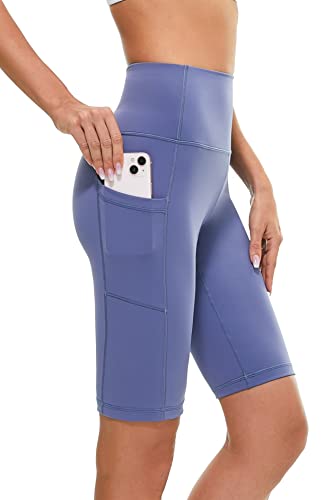 Buepeara Kurze Leggings mit Taschen, High Waist Blickdicht Damen Radlerhose Shorts für Alltag & Sport -3182-16 (Blauer See)/S von Buepeara