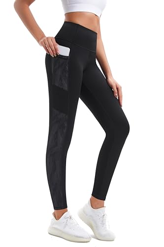 Buepeara Damen Sport Leggings mit Taschen, High Waist Sporthose Tights Laufhose Fitnesshose Yogahose 5320-0302 L von Buepeara