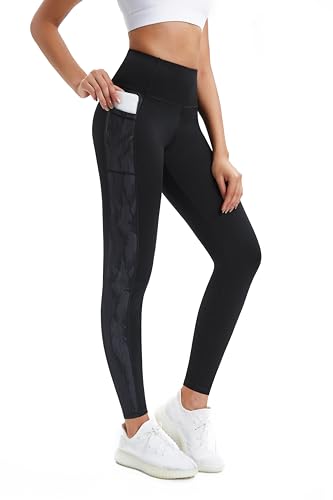 Buepeara Damen Sport Leggings mit Taschen, High Waist Sporthose Tights Laufhose Fitnesshose Yogahose 5321-0302 L von Buepeara