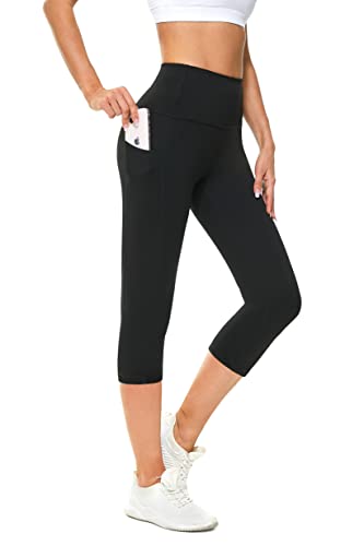 Buepeara Sport Leggings Damen Sporthose mit Taschen, High Waist Tights Laufhose Fitnesshose Für Sport & Alltag -5183-03 3/4 (Schwarz)/M von Buepeara