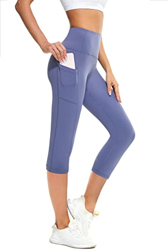 Buepeara Sport Leggings Damen Sporthose mit Taschen, High Waist Tights Laufhose Fitnesshose Für Sport & Alltag -5183-16 3/4 (Blauer See)/M von Buepeara