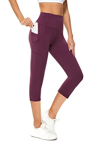 Buepeara Sport Leggings Damen Sporthose mit Taschen, High Waist Tights Laufhose Fitnesshose Für Sport & Alltag -5183-65 3/4 (Lila)/XS von Buepeara