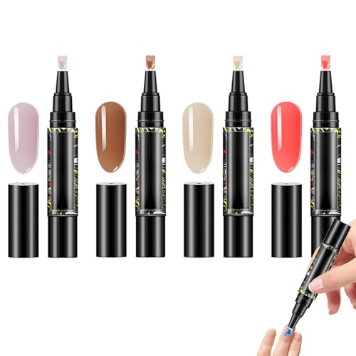 4pcs Gel Nagellack Pen, 3-in 1 n-ail art Gelpolierstift Nagel Gel Pen,Nail Polish Art Tools Nagellack Stift Set Für Zu Hause Und Professionelle Maniküre von Buerfu