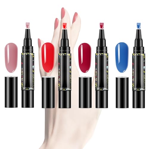 4pcs Gel Nagellack Pen, 3-in 1 n-ail art Gelpolierstift Nagel Gel Pen,Nail Polish Art Tools Nagellack Stift Set Für Zu Hause Und Professionelle Maniküre von Buerfu