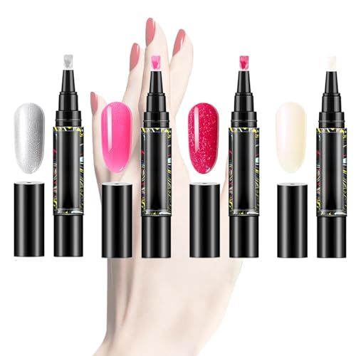 4pcs Gel Nagellack Pen, 3-in 1 n-ail art Gelpolierstift Nagel Gel Pen,Nail Polish Art Tools Nagellack Stift Set Für Zu Hause Und Professionelle Maniküre von Buerfu