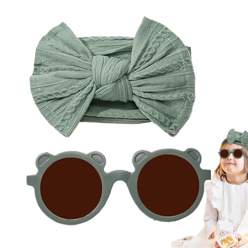 Buerfu Baby-Stirnband-Bögen,Baby-Bogen-Stirnbänder,Kopfbedeckungsbrillen-Set für Kinder - Baby-Mädchen-Schleifen-Stirnband-Sonnenbrillen-Set, Nylon-Haarbänder, Schleife, elastisches Haar-Accessoire von Buerfu