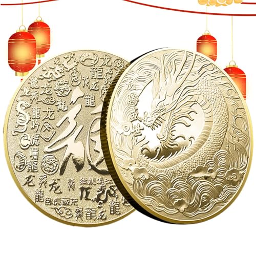 Buerfu Chinesische Sternzeichen-münze, Doppelseitige Gold-Silbermünze „Jahr des “, Traditionelle chinesische -Münze, chinesisches Jahr der münzen 2024, münzen-Eisenornamente von Buerfu
