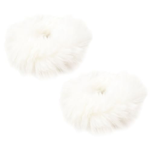 Buerfu Elastische flauschige Haargummis, künstliche Kaninchenfell-Haargummis, Pferdeschwanzhalter-Haarschmuck für Frauen Mädchen (2 Stück der gleichen Farbe) von Buerfu