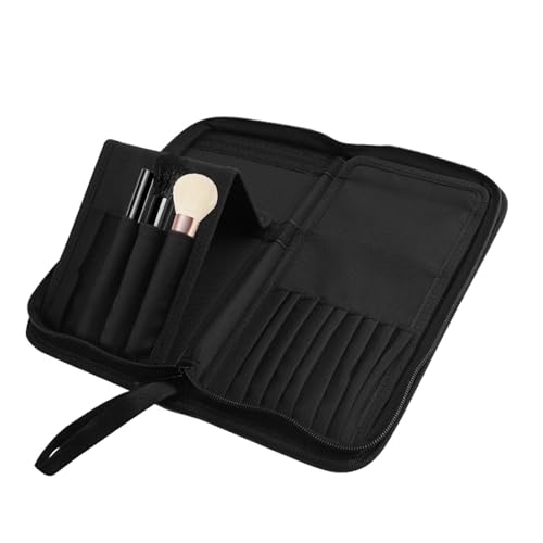 Buerfu Kosmetikpinsel-Etui, 15 Löcher, Stand-up-Reise-Kosmetiktasche, Canvas-Make-up-Pinseltasche, Reise-Kulturbeutel, multifunktionaler Kosmetik-Organizer für Männer und Frauen, Schwarz , Refer to von Buerfu