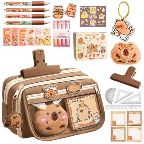Buerfu Mehrschichtiges Süßes Federmäppchen, Capybara Schulsachen Federmappe, Ästhetisches Federmäppchen, Capybara Briefpapier Set Stiftetasche Für Junge Und Mädchen von Buerfu