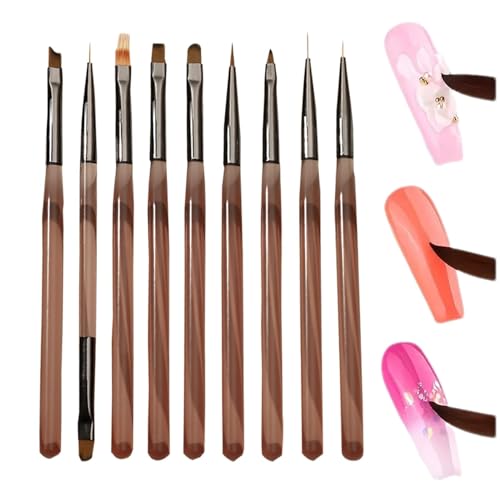 Buerfu Pinsel, 9 x Design-Stift-Malwerkzeuge, Gel-Nagellack-Malpinsel für Frauen, Nagel-Punktierwerkzeuge für den Heimsalon von Buerfu