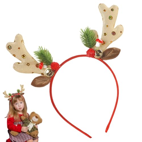Buerfu Weihnachtsgeweih-Pailletten-Stirnband, Elchgeweih-Haarband - Geweih Haarband Stirnband mit Glöckchen für Weihnachten,Kurzes, langes Haar-Geweih-Stirnband für Erwachsene, modisch für Bühne, von Buerfu