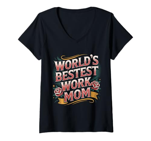 Damen World's Bestest Work Mom Büromutterteam - T-Shirt mit V-Ausschnitt Damen World's Bestest Work Mom Büromutterteam - T-Shirt mit V-Ausschnitt von Büromutter Mitarbeiterin Wertschätzung