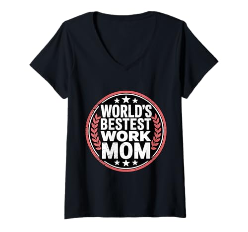 Damen World's Bestest Work Mom Büromutterteam |- T-Shirt mit V-Ausschnitt Damen World's Bestest Work Mom Büromutterteam |- T-Shirt mit V-Ausschnitt von Büromutter Mitarbeiterin Wertschätzung
