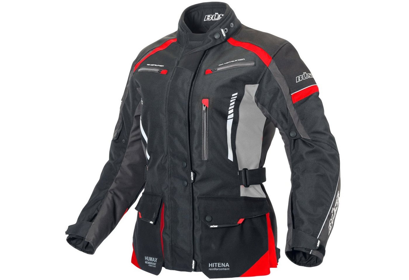 Büse Motorradjacke Büse Torino II Textiljacke schwarz / hellgrau / rot Damen 46 von Büse