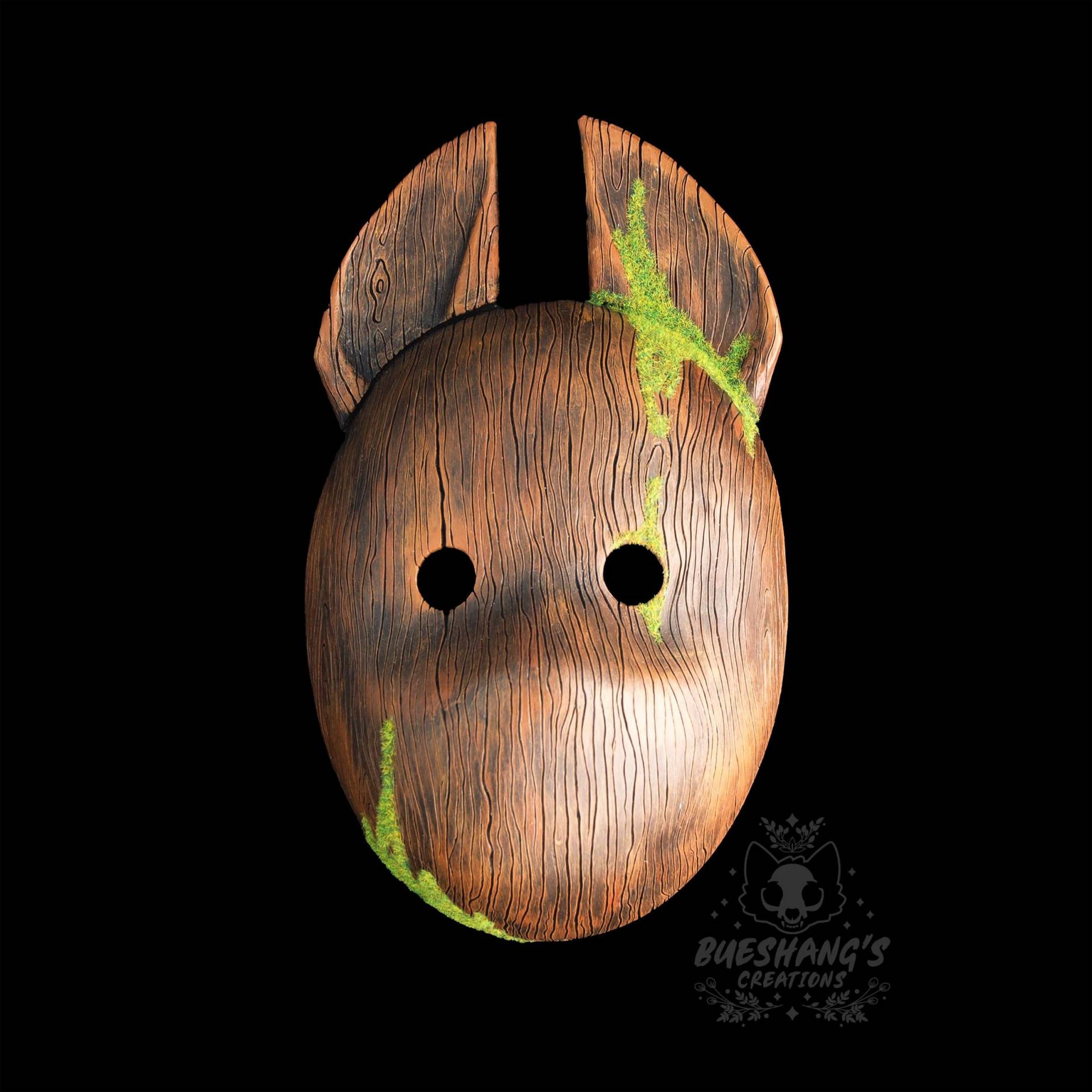 Holzmasermaske Mit Ohren Und Moos von BueshangsCreations