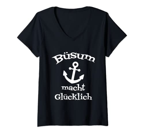Damen Büsum macht Glücklich T-Shirt mit V-Ausschnitt von Büsum