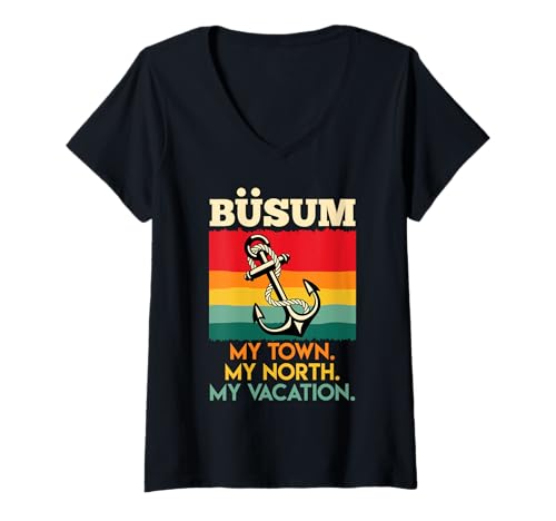 Damen BÜSUM Meine Stadt Mein Norden Mein Urlaub Lustig Nordsee T-Shirt mit V-Ausschnitt von Büsumer Geschenk Nordsee Shirt Büsum Wattenmeer