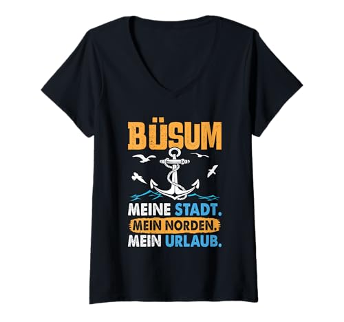Damen BÜSUM Meine Stadt Mein Norden Mein Urlaub Lustig Nordsee T-Shirt mit V-Ausschnitt von Büsumer Geschenk Nordsee Shirt Büsum Wattenmeer
