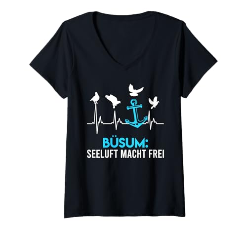 Damen BÜSUM SEELUFT Macht FREI Wattenmeer Lustig Büsumer T-Shirt mit V-Ausschnitt von Büsumer Geschenk Nordsee Shirt Büsum Wattenmeer