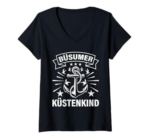Damen BÜSUMER KÜSTENKIND Nordsee Urlaub Lustiges Büsum T-Shirt mit V-Ausschnitt von Büsumer Geschenk Nordsee Shirt Büsum Wattenmeer