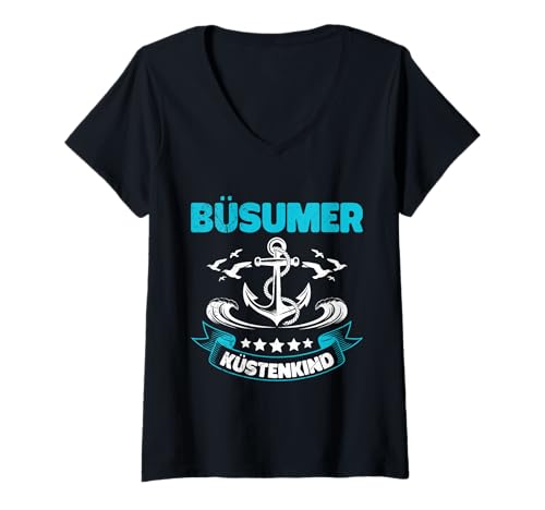 Damen BÜSUMER KÜSTENKIND Nordsee Urlaub Lustiges Büsum T-Shirt mit V-Ausschnitt von Büsumer Geschenk Nordsee Shirt Büsum Wattenmeer