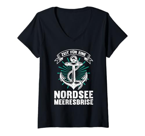 Damen Büsum Zeit FÜR EINE NORDSEE MEERESBRISE Lustig Büsumer T-Shirt mit V-Ausschnitt von Büsumer Geschenk Nordsee Shirt Büsum Wattenmeer