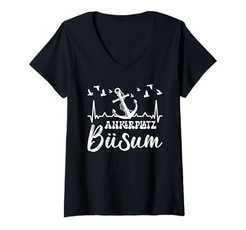 Damen Büsumer ANKERPLATZ BÜSUM NORDSEE Lustiges Wattenmeer T-Shirt mit V-Ausschnitt von Büsumer Geschenk Nordsee Shirt Büsum Wattenmeer