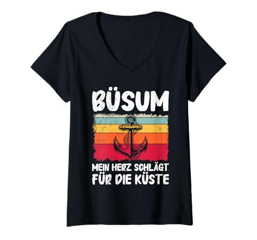 Damen Büsumer BÜSUM Mein Herz SCHLÄGT FÜR DIE KÜSTE Büsum T-Shirt mit V-Ausschnitt von Büsumer Geschenk Nordsee Shirt Büsum Wattenmeer