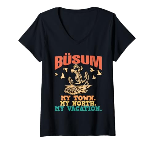 Damen Büsumer BÜSUM Meine Stadt Mein Norden Lustig Nordsee T-Shirt mit V-Ausschnitt von Büsumer Geschenk Nordsee Shirt Büsum Wattenmeer