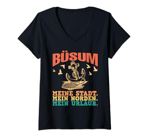 Damen Büsumer BÜSUM Meine Stadt Mein Norden Lustig Nordsee T-Shirt mit V-Ausschnitt von Büsumer Geschenk Nordsee Shirt Büsum Wattenmeer