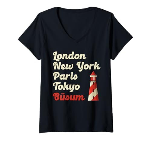 Damen Büsumer London New York Paris Tokyo BÜSUM Nordsee T-Shirt mit V-Ausschnitt von Büsumer Geschenk Nordsee Shirt Büsum Wattenmeer