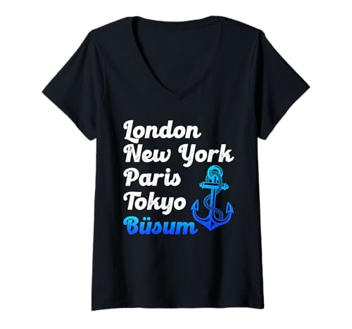 Damen Büsumer London New York Paris Tokyo BÜSUM Nordsee T-Shirt mit V-Ausschnitt von Büsumer Geschenk Nordsee Shirt Büsum Wattenmeer