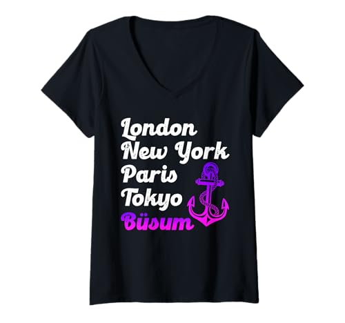Damen Büsumer London New York Paris Tokyo BÜSUM Nordsee T-Shirt mit V-Ausschnitt von Büsumer Geschenk Nordsee Shirt Büsum Wattenmeer