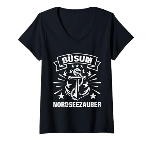 Damen Büsumer Wattenmeer BÜSUM NORDSEEZAUBER Lustig Wattenmeer T-Shirt mit V-Ausschnitt von Büsumer Geschenk Nordsee Shirt Büsum Wattenmeer