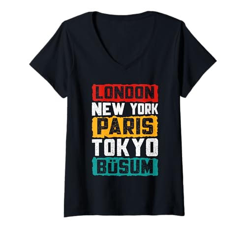 Damen Nordsee Urlaub London New York Paris Tokyo BÜSUM T-Shirt mit V-Ausschnitt von Büsumer Geschenk Nordsee Shirt Büsum Wattenmeer