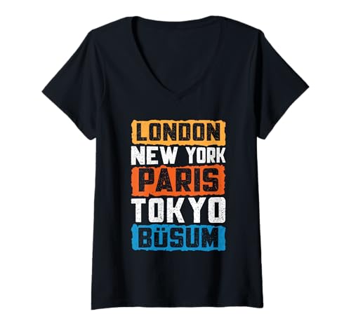 Damen Nordsee Urlaub London New York Paris Tokyo BÜSUM T-Shirt mit V-Ausschnitt von Büsumer Geschenk Nordsee Shirt Büsum Wattenmeer