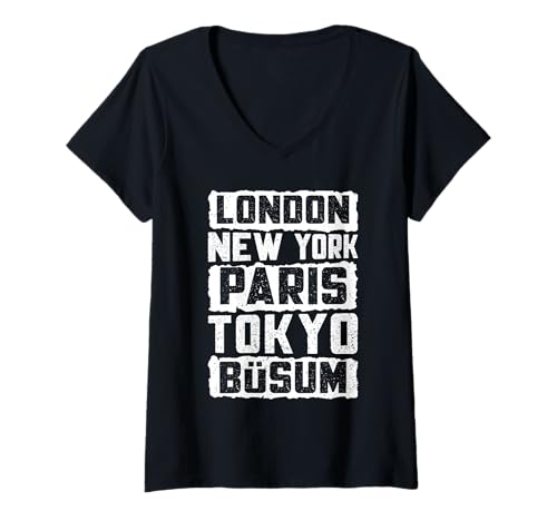 Damen Nordsee Urlaub London New York Paris Tokyo BÜSUM T-Shirt mit V-Ausschnitt von Büsumer Geschenk Nordsee Shirt Büsum Wattenmeer