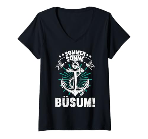Damen Nordsee Urlaub Sommer Sonne BÜSUM Lustiges Büsumer T-Shirt mit V-Ausschnitt von Büsumer Geschenk Nordsee Shirt Büsum Wattenmeer