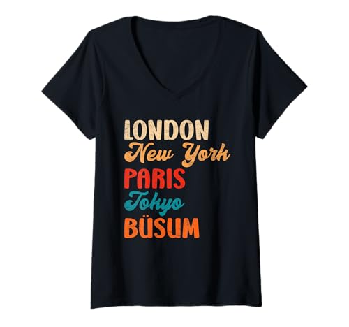 Damen Wattenmeer London New York Paris BÜSUM Lustig Nordsee T-Shirt mit V-Ausschnitt von Büsumer Geschenk Nordsee Shirt Büsum Wattenmeer