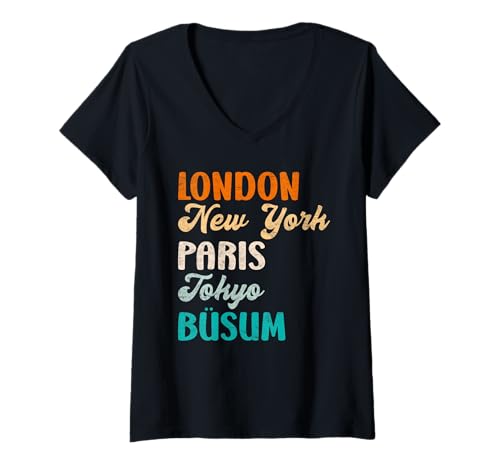Damen Wattenmeer London New York Paris BÜSUM Lustig Nordsee T-Shirt mit V-Ausschnitt von Büsumer Geschenk Nordsee Shirt Büsum Wattenmeer