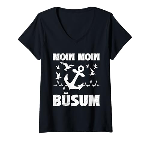 Damen Wattenmeer Moin Moin BÜSUM Lustiges Nordsee Urlaub T-Shirt mit V-Ausschnitt von Büsumer Geschenk Nordsee Shirt Büsum Wattenmeer