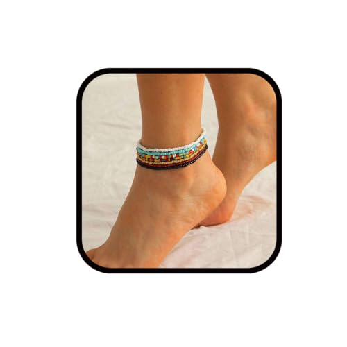 Bufenia 7 STÜCKE Rocailles Fußkettchen Set Mehrfarbig Handgemachte Stretch Perlen Afrikanische Fußkettchen Strand Boho Glasperlen Fußkette Schmuck für Frauen und Mädchen von Bufenia