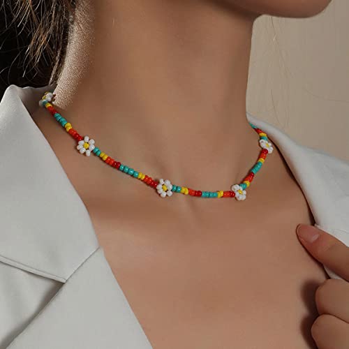 Bufenia Boho Seed Bead Choker Halskette Bunte Blume Perlen Clavicle Halsketten Schmuck Accessoires Einstellbar für Frauen und Mädchen von Bufenia