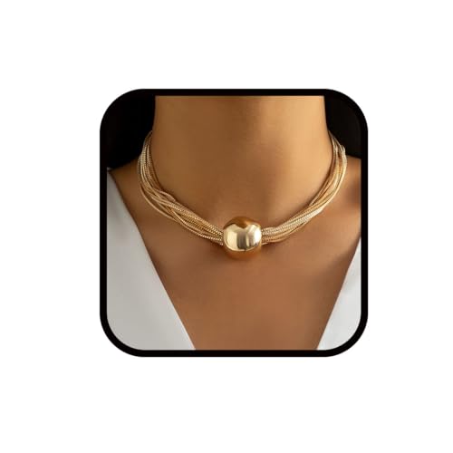 Bufenia Gold Choker Halskette Mehrschichtige Kette Zylinder Anhänger Frauen und Mädchen von Bufenia