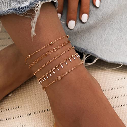 Bufenia Gold Layer Fußkettchen Knöchel Armband Boho Statement Fußkette Sommer Strand Schmuck für Frauen Mädchen von Bufenia