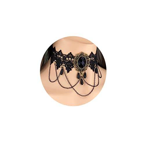 Bufenia Halloween Choker Halsketten Goth Schwarz Breite Choker Spitze Choker Halsband Schmuck für Frauen und Mädchen (B) von Bufenia