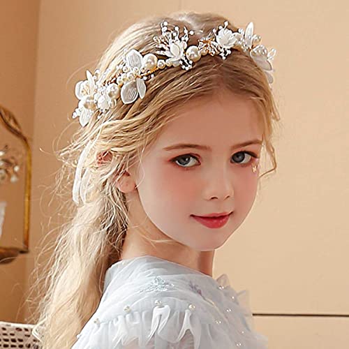 Bufenia Hochzeit Blume Kristall Kopfschmuck Blumenmädchen Stirnband Prinzessin Perle Babys Atem Kranz Braut Gold Haarschmuck von Bufenia